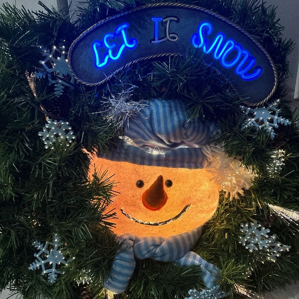 Festive Snowman Holiday Wreath with LED Lights
